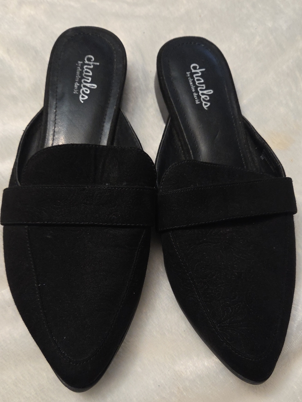 Charlies Black Pointed Suede Slip-On Mules